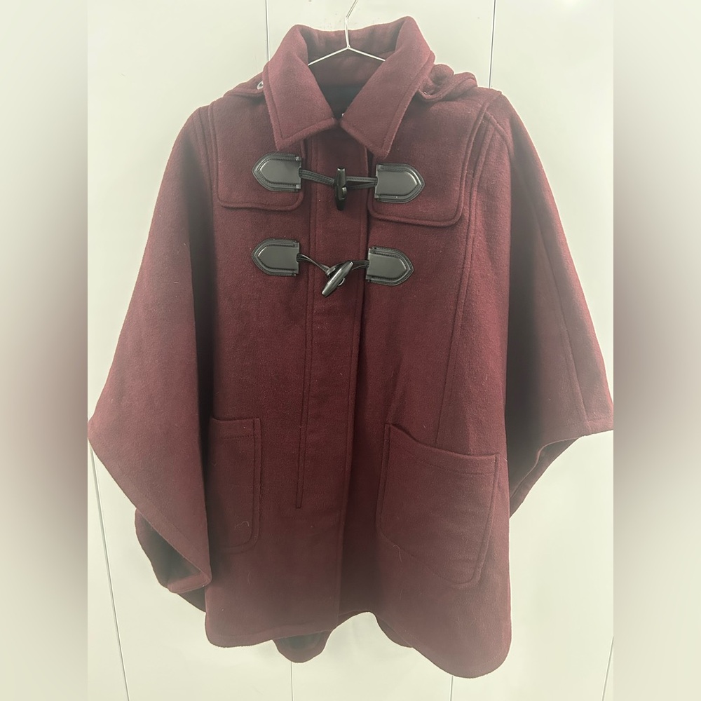 NWT Coach Burgundy Duffle Cape Wool Blend & Toggle Closures, Size XS